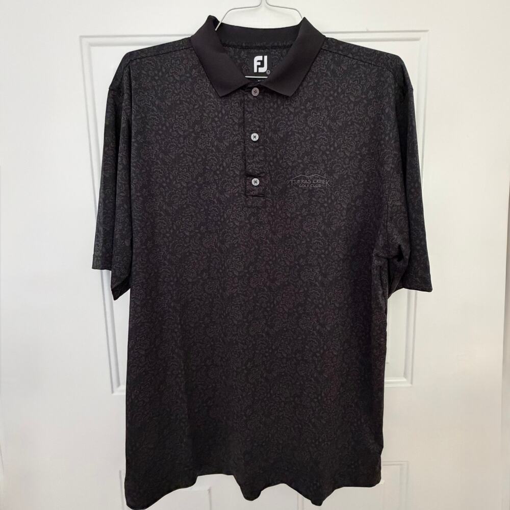 FootJoy FJ Men's Golf Polo Large Black Floral Paisley Tijeras Creek Golf Club